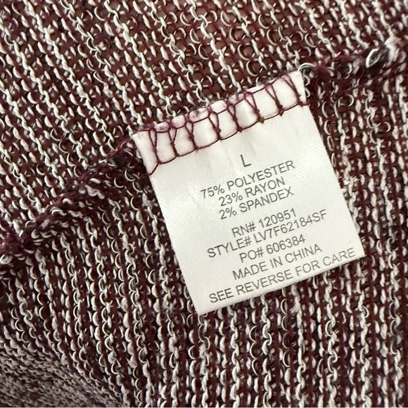 Olive + Oak Striped Pullover Hoodie with Burgundy Accents Lightweight Soft Large - Picture 6 of 11